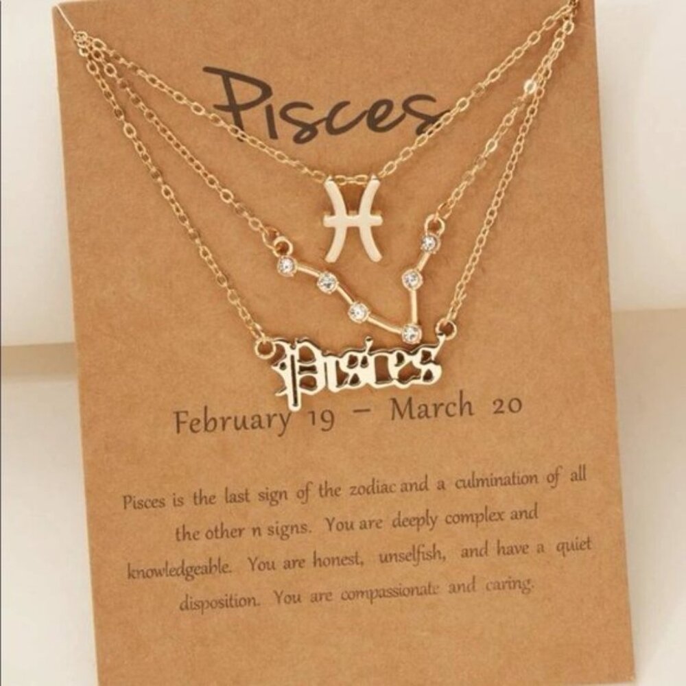 New Gold Pisces Zodiac Constellation Necklace Set of 3